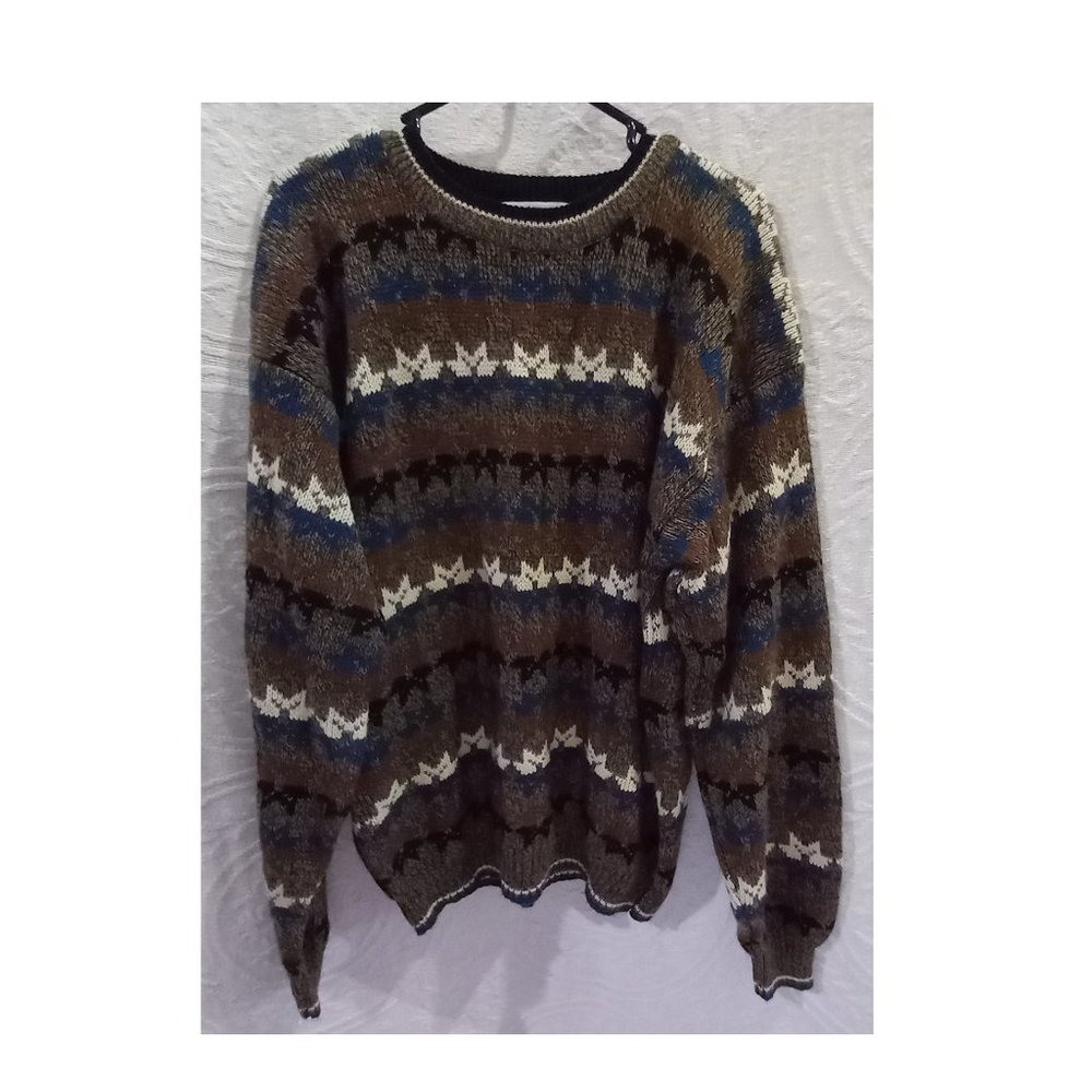 Vintage Trend Basics Nordic Fair Isle Design Knit Sweater Size Large Tall T-340